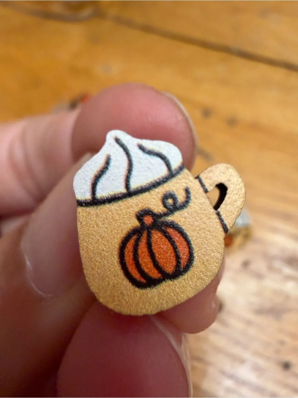 2 pairs of Autumn Pumpkin Pie and Latte Wooden Stud Earrings - Orange and Cream